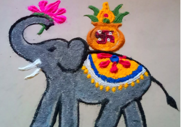 Elephant Rangoli for Grandeur and Strength