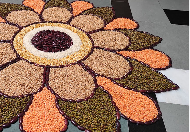 Rangoli with Grains, Pulses, or Rice for a Natural Look