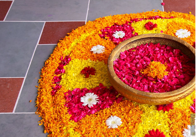 Traditional Flower Rangoli with Fresh Petals