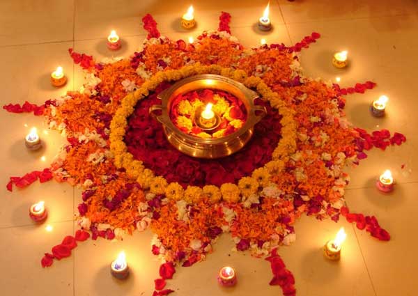 Diwali Home Decoration with Flowers