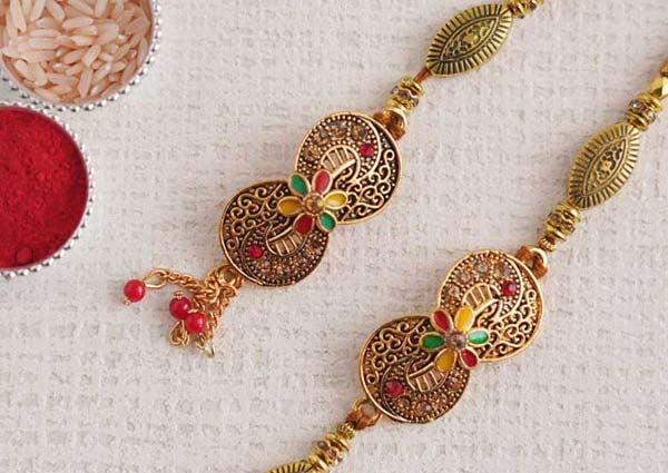 Golden Bhaiya Bhabhi Rakhi Set