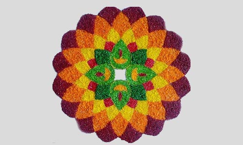 Rangoli with colored rice